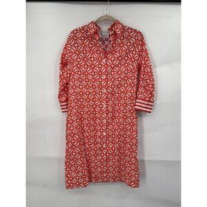 Gretchen Scott Geometric Mini Shirt Dress Women XXS Orange White Artsy Retro‎
